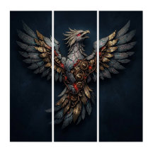Vintage Cyber-Phoenix:Aged Gold & Neon Mythic Bird