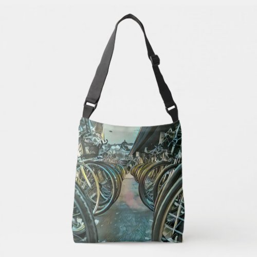 Vintage cycling artwork crossbody bag