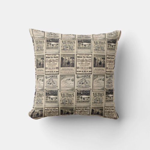Vintage Cyclist Advertising Collage Throw Pillow