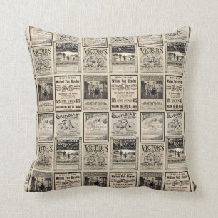 Vintage Cyclist Advertising Collage Throw Pillow