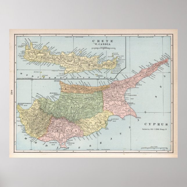 Vintage Cyprus and Crete Map (1901) Poster (Front)
