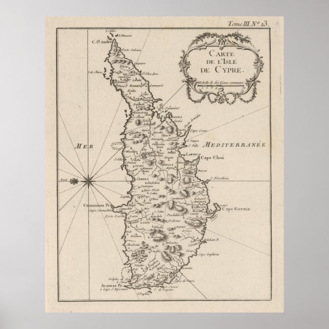 Vintage Cyprus Map (1764) Poster (Front)