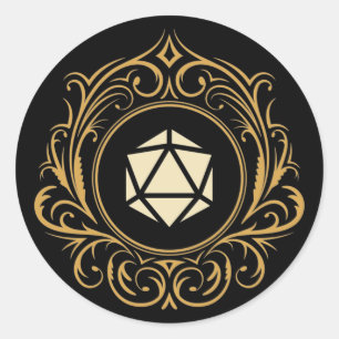 Vintage D20 Dice Tabletop RPG Classic Round Sticker