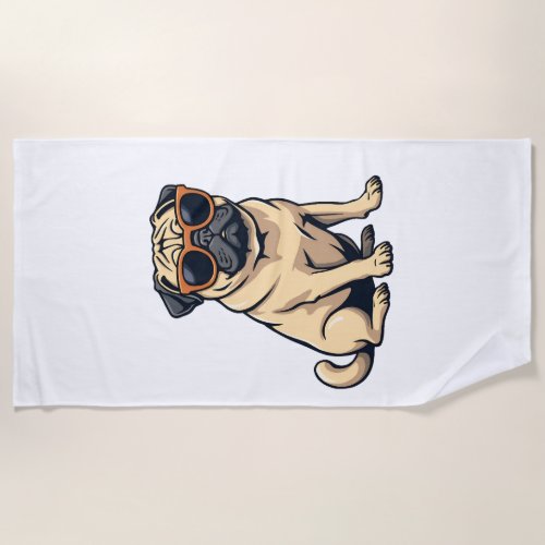 Vintage Dabbing Pug with Sunglasses Funny Dog Vect Beach Towel