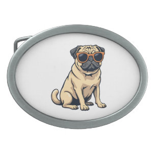 Vintage Dabbing Pug with Sunglasses Funny Dog Vect Belt Buckle