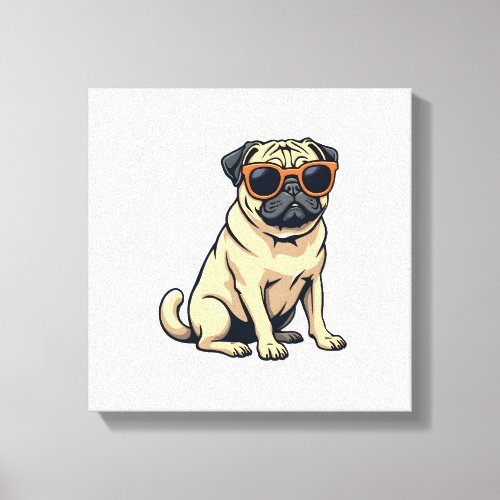Vintage Dabbing Pug with Sunglasses Funny Dog Vect Canvas Print