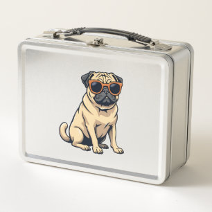 Vintage Dabbing Pug with Sunglasses Funny Dog Vect Metal Lunch Box