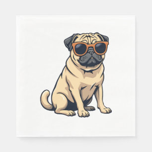 Vintage Dabbing Pug with Sunglasses Funny Dog Vect Napkins