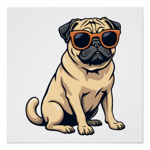 Vintage Dabbing Pug with Sunglasses Funny Dog Vect Poster