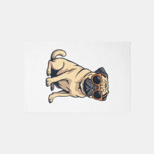 Vintage Dabbing Pug with Sunglasses Funny Dog Vect Rug