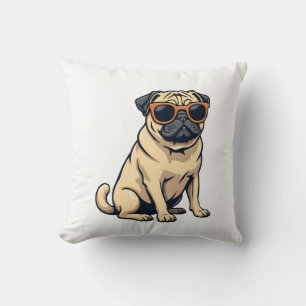Vintage Dabbing Pug with Sunglasses Funny Dog Vect Throw Pillow