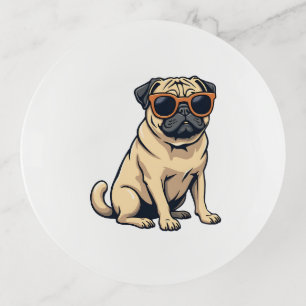 Vintage Dabbing Pug with Sunglasses Funny Dog Vect Trinket Tray