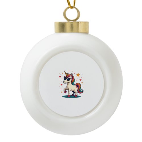 Vintage Dabbing Unicorn Rainbow Sunglasses Retro C Ceramic Ball Christmas Ornament