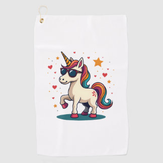 Vintage Dabbing Unicorn Rainbow Sunglasses Retro C Golf Towel