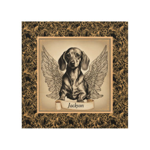 Vintage Dachshund Angel Personalized Wood Wall Art
