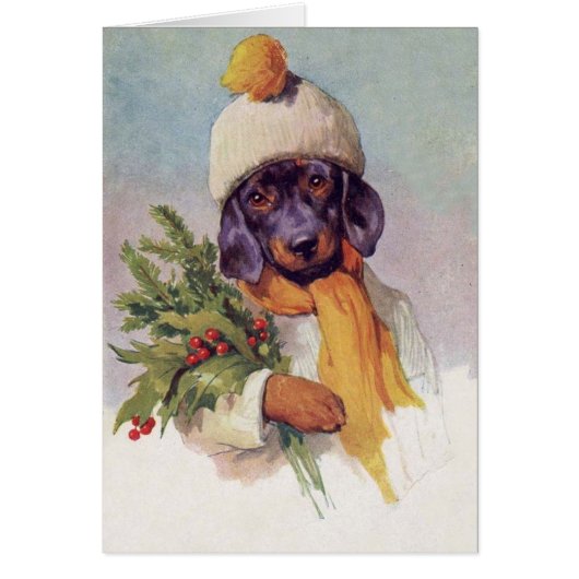Vintage Dachshund at Christmas (Blank Inside), (Front)