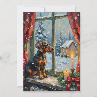 Vintage Dachshund by Cozy Christmas Window Holiday Card