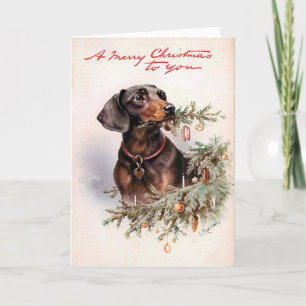Vintage Dachshund Christmas Card