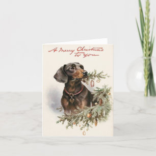 Vintage Dachshund Christmas Greeting Card