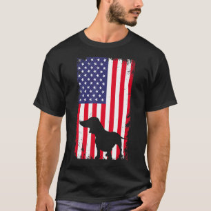 Vintage Dachshund Dog American Flag Dog  Men Women T-Shirt