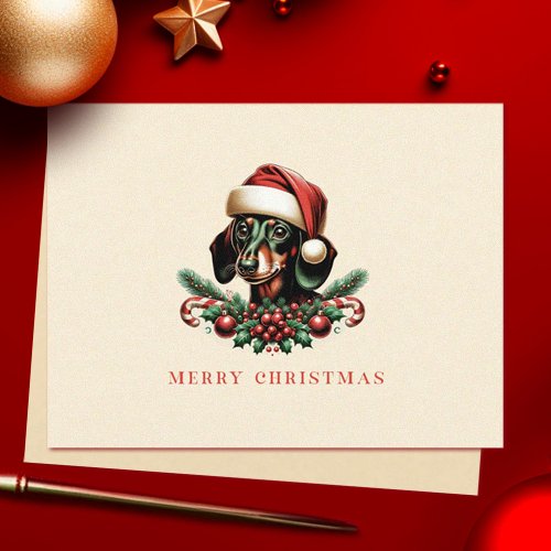 Vintage Dachshund Dog Merry Christmas Holiday Card