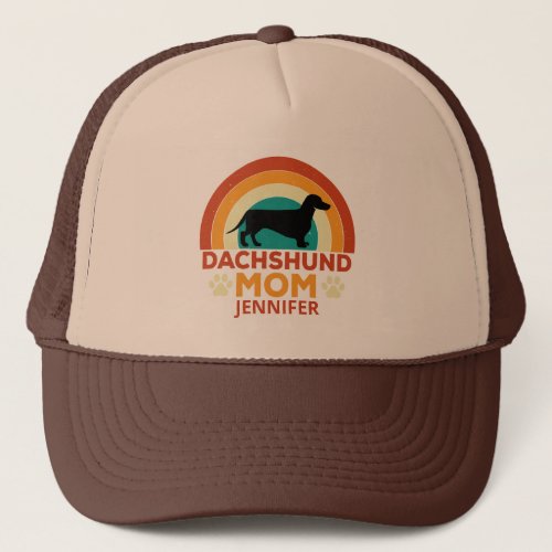 Vintage Dachshund Dog Mom Sunset Personalized Trucker Hat