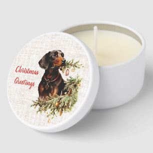 Vintage Dachshund Dog Rustic Christmas Greetings Mini Candle Favors