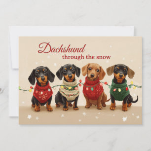 Vintage Dachshund Dogs Merry Christmas Holiday Card