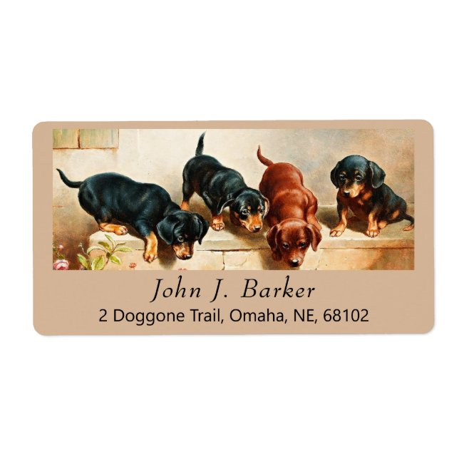 Vintage Dachshund Doxie Puppies Art Label (Front)