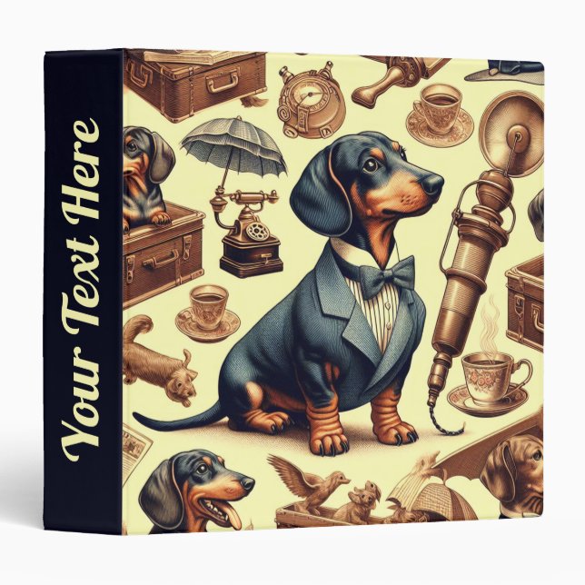 Vintage Dachshund Illustration 3 Ring Binder (Front/Spine)