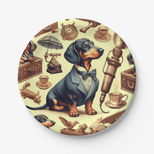 Vintage Dachshund Illustration Paper Plates