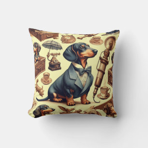 Vintage Dachshund Illustration Throw Pillow