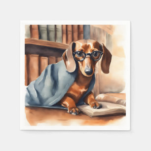 Vintage Dachshund in the Old Library Napkins