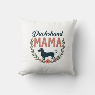 Vintage Dachshund Mama Floral Dog Lover Vector Des Throw Pillow