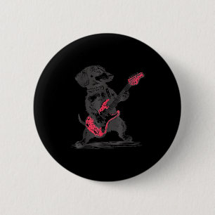 Vintage Dachshund Playing Guitar Weenie Rock And R Button
