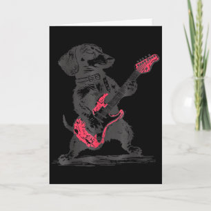 Vintage Dachshund Playing Guitar Weenie Rock And R Card