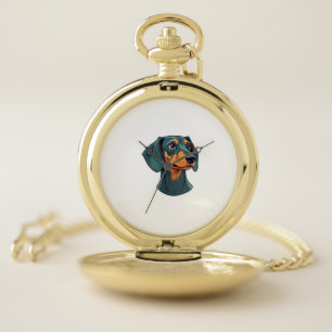 Vintage Dachshund Portrait Art Retro Dog Illustrat Pocket Watch