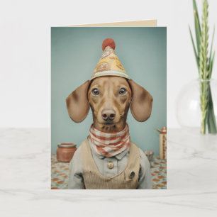 Vintage Dachshund Portrait with Party Hat Card