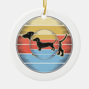 Vintage Dachshund Retro Sunset Dog Shirt Design_1 Ceramic Ornament