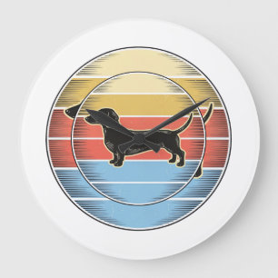 Vintage Dachshund Retro Sunset Dog Shirt Design_1 Large Clock