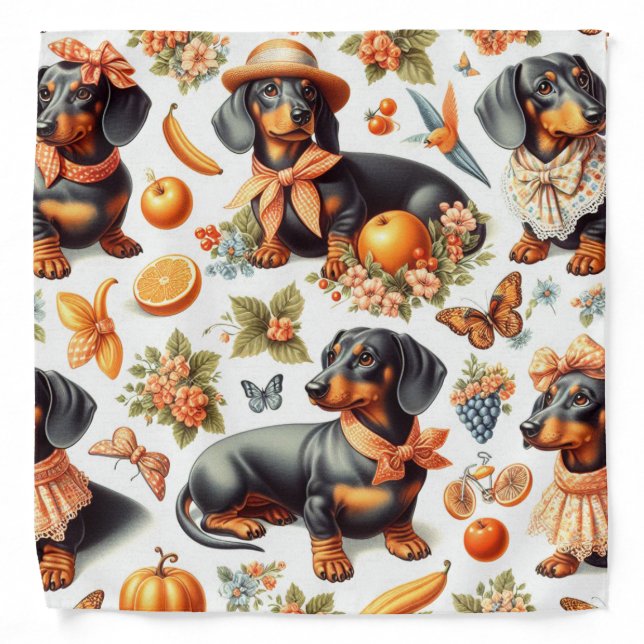 Vintage Dachshund Seamless Bandana (Front)