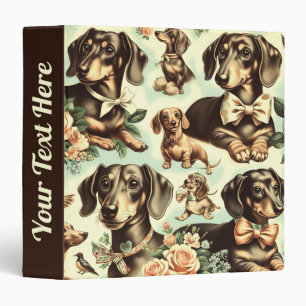 Vintage Dachshund Seamless Painting 3 Ring Binder
