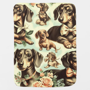 Vintage Dachshund Seamless Painting Baby Blanket