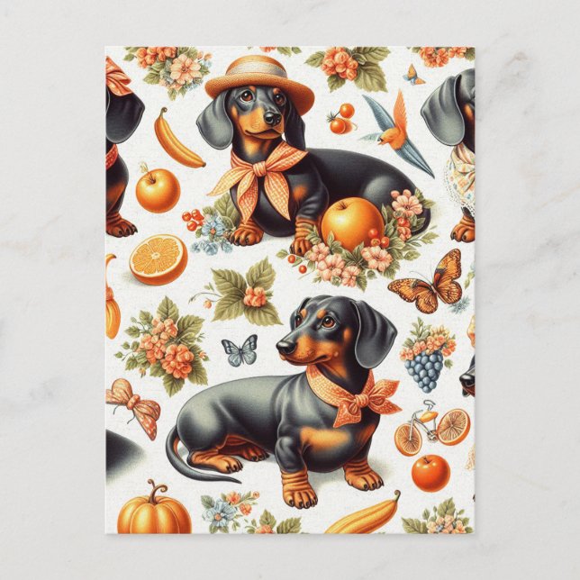 Vintage Dachshund Seamless Postcard (Front)