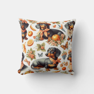 Vintage Dachshund Seamless Throw Pillow