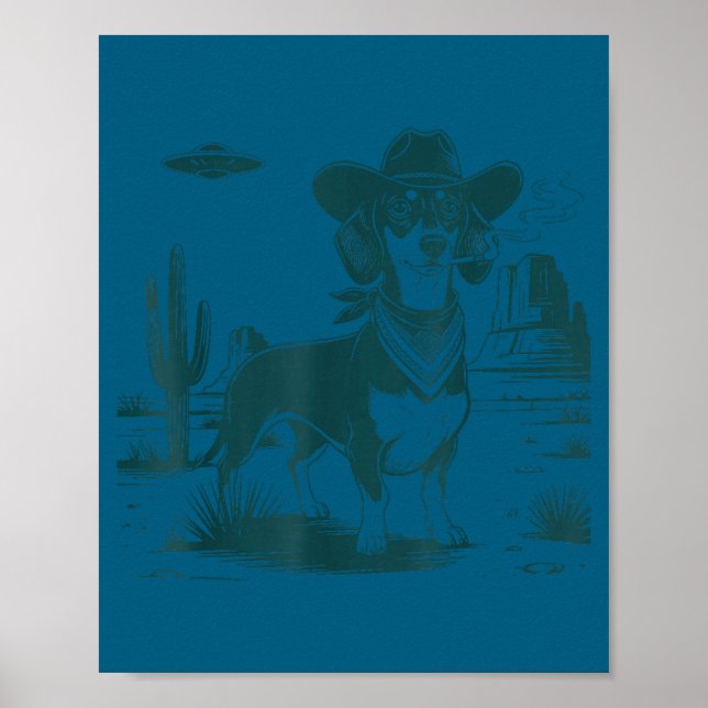 Vintage dachshund ufo western funny dog  poster (Front)