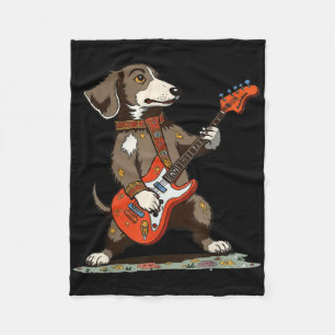 Vintage Dachshund Weenie Playing Guitar Funny Dog  Fleece Blanket