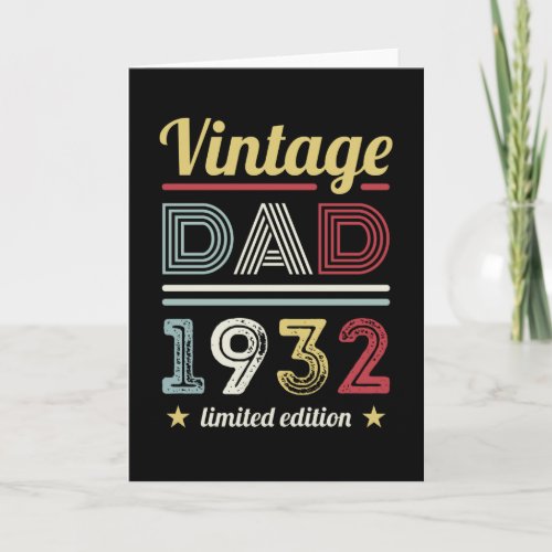 Vintage Dad 1932 90th Birthday Gift Men Retro Card
