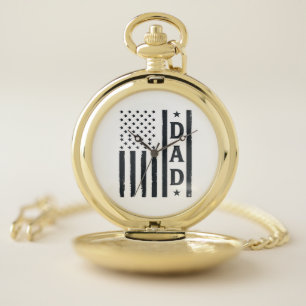 Vintage Dad American Flag Vector Design_1 Pocket Watch