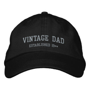Vintage Dad Est. 19## Black and Gray Embroidered Baseball Cap